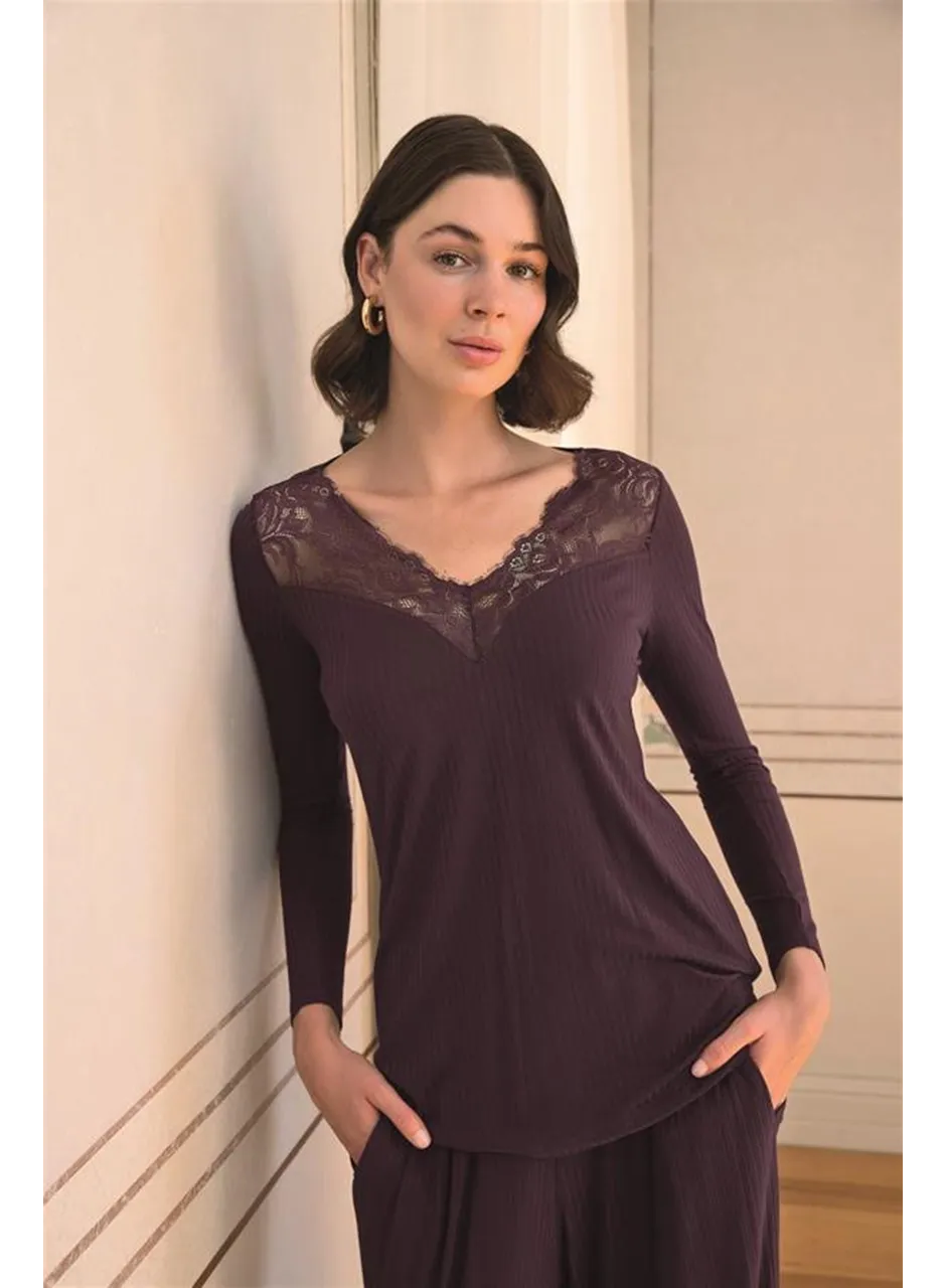 Uzun Kollu ve Dantelli Pijama Takımı