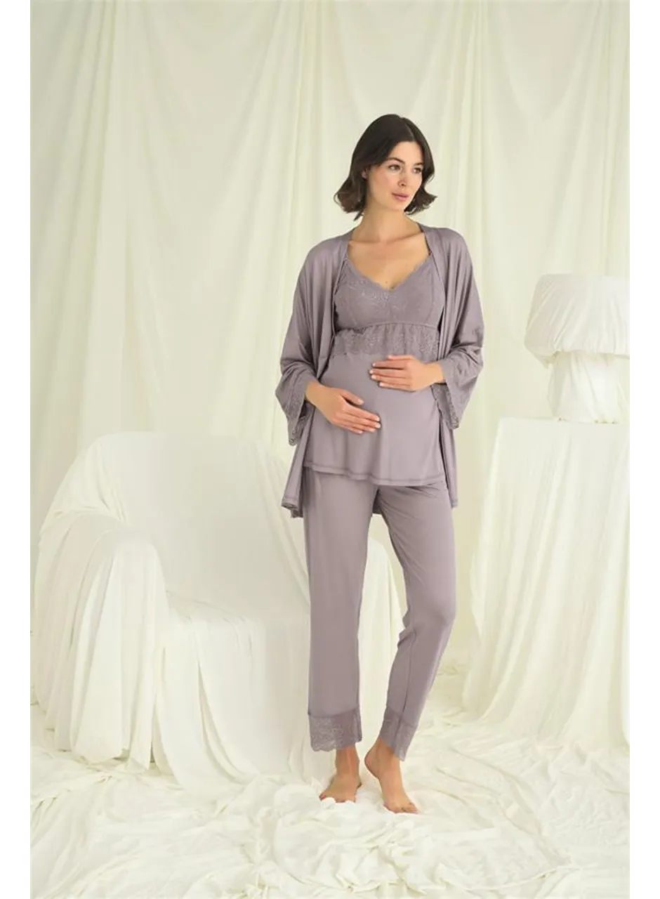 Dantelli Hamile Lohusa 3'lü Pijama Takımı