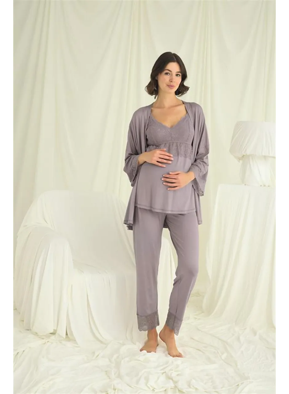 Dantelli Hamile Lohusa 3'lü Pijama Takımı