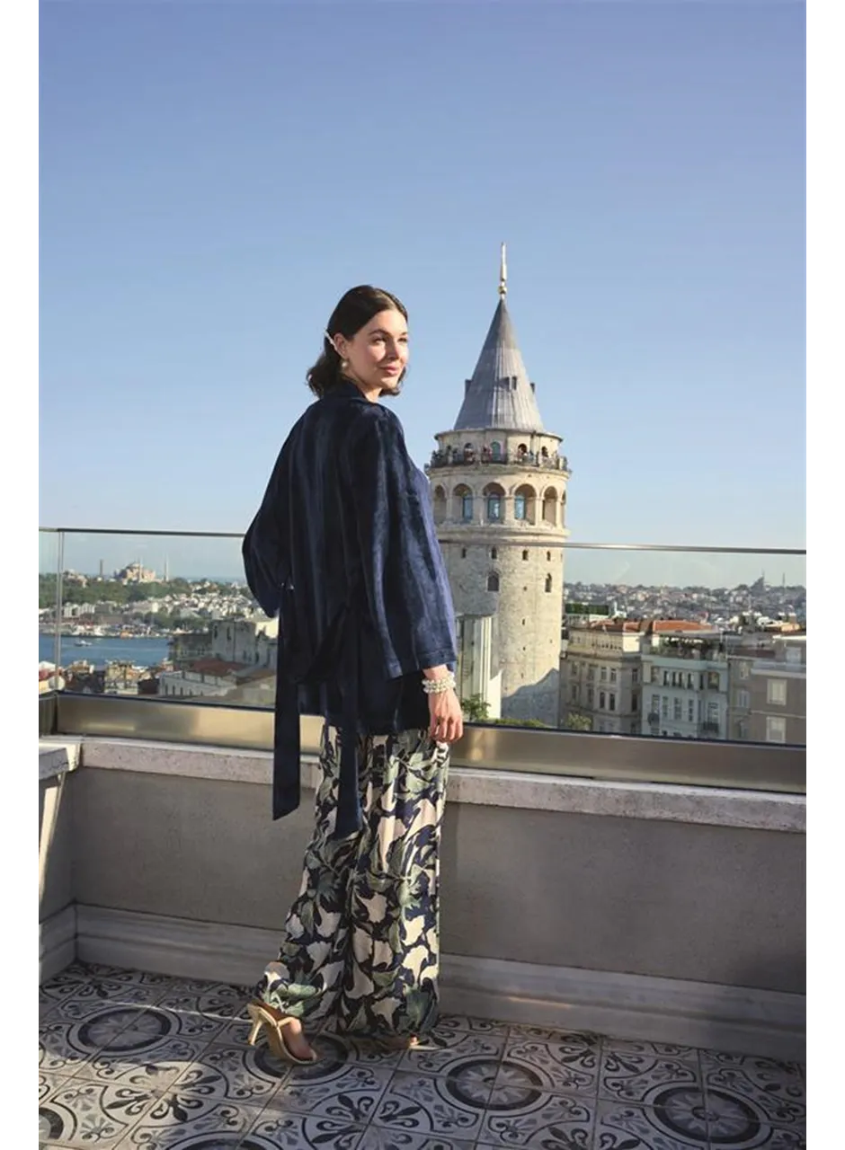 Yaprak Desenli ve Dantelli 3'lü Pijama Takımı