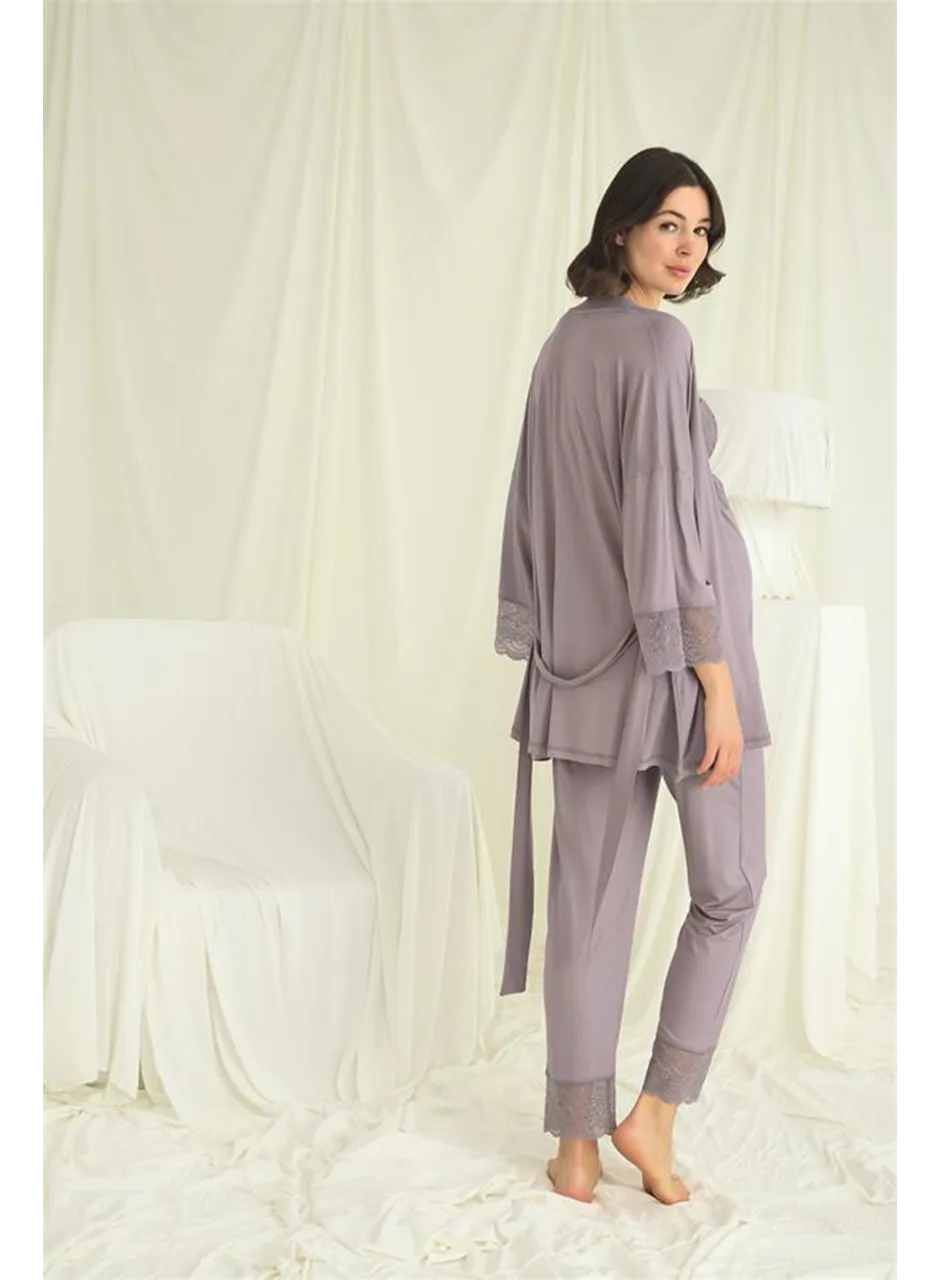 Dantelli Hamile Lohusa 3'lü Pijama Takımı