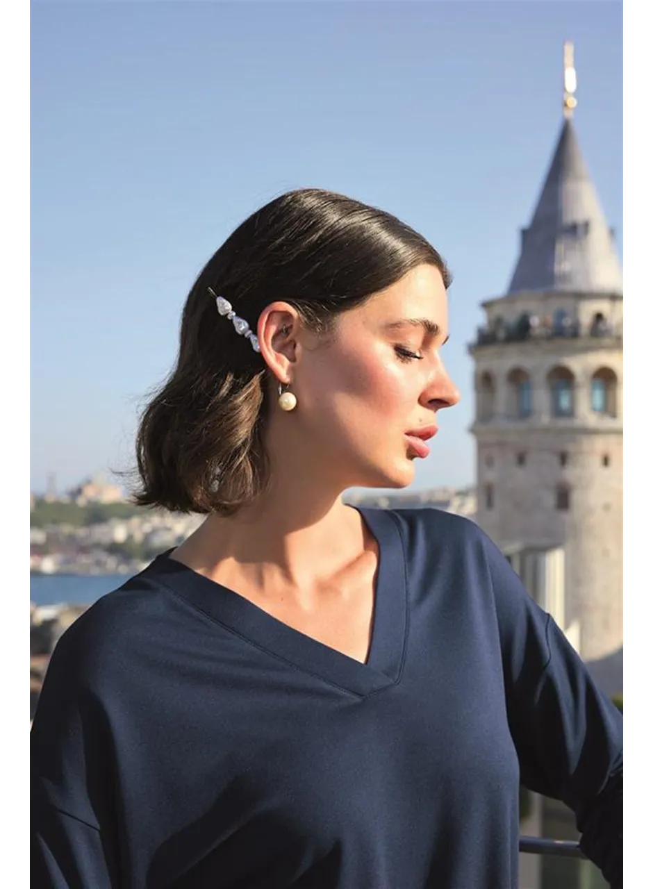 Yaprak Desenli Uzun Kollu V Yaka Pijama Takımı