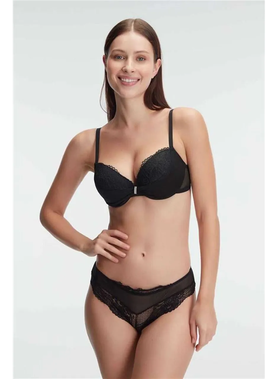 Kadın Balenli Destekli Dolgulu Taşlı Dantelli Sütyen ve Slip Takım (4825)
