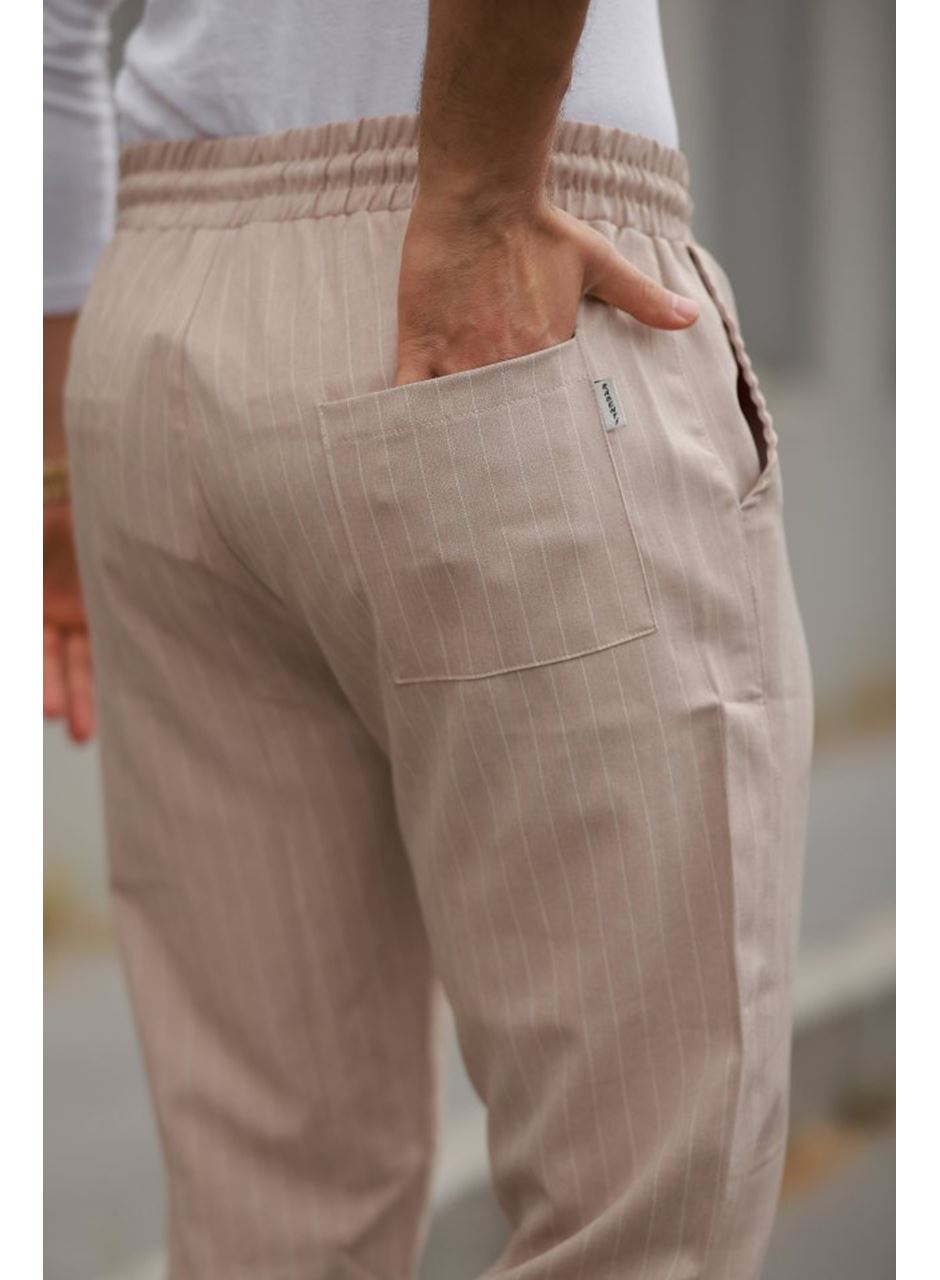 Erkek Beli Bağcıklı çizgili Pantolon