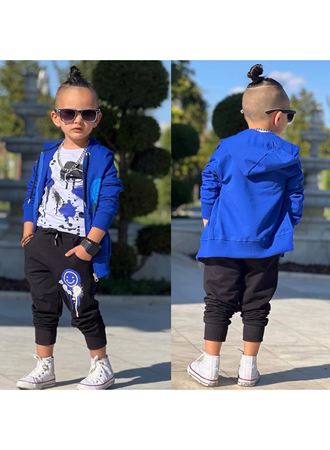 Erkek Çocuk Emojili Mavi Takım