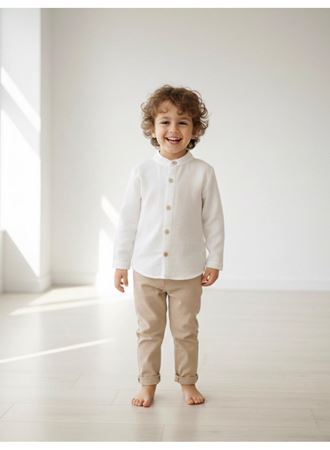 MÜSLİN GÖMLEKLİ AYLIK ERKEK TAKIM BEJ