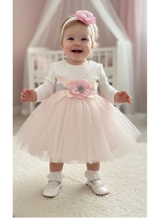 İNCİLİ GÖBEK ÇİÇEKLİ BANDANALI ELBİSE MEVSİMLİK