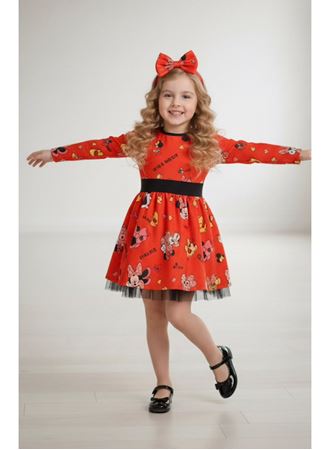 9110 KIZ ÇOCUK ELBİSE MİNİE KRMZ