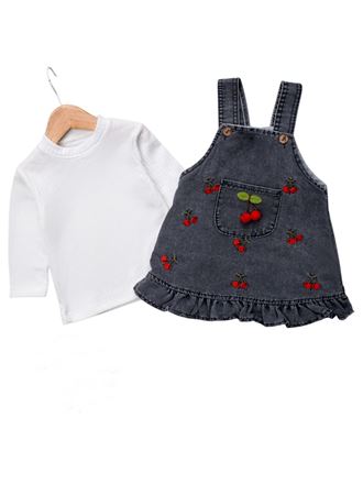 440432 KİRAZ NAKIŞLI KOT JİLE 9 Ay,12 Ay,18 Ay Kız