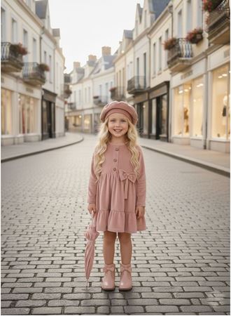 433581 ŞAPKALI KADİFE ELBİSE 2-3-4-5 YAŞ