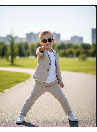 437358 KETEN T SHİRTLÜ CEKETLİ TAKIM 6-9 YAŞ KREM