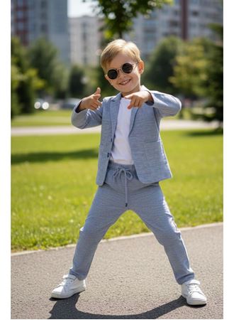 437358 KETEN T SHİRTLÜ CEKETLİ TAKIM 6-9 YAŞ Mavi