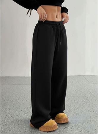 Kadın Yüksek Bel Lastikli Bağcıklı Geniş Kesim Dalgıç Pantolon