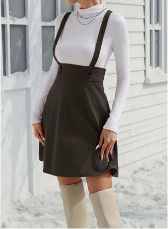 Kadın Askılı Düğmeli Mini Süet Elbise