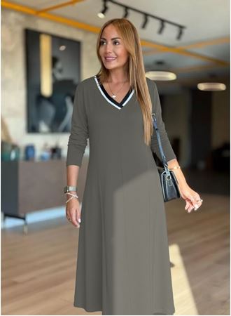 Kadın Uzun Kollu V Yakalı Midi çağla Yeşili Modal Elbise