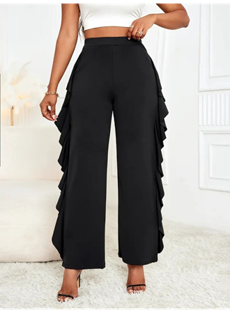 Kadın Yüksek Bel Yanları Volanlı Cepli Sandy Pantolon