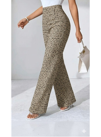 Kadın Yüksek Bel Paçaya Doğru Geniş Dokuma Pantolon