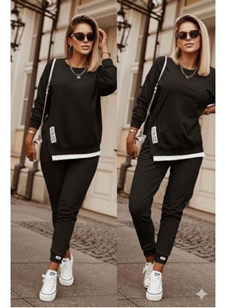 Kadın Uzun Kollu Bisiklet Yaka Yandan Fermuarlı Viskon Iki Iplik Bluz Ve Pantolon Ikili Takım