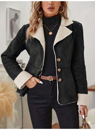Kadın Uzun Kollu önden Düğmeli Cep Detaylı Kısa Süet Ceket