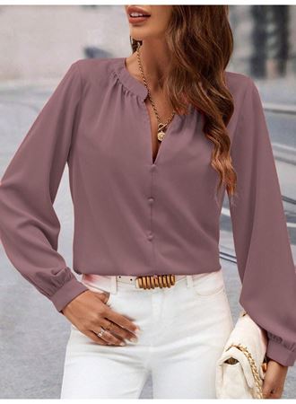Kadın Uzun Kollu önden Düğmeli Hakim Yaka Ithal Krep Bluz