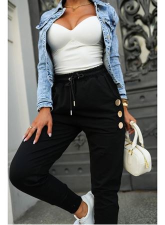 Kadın Yüksek Bel Lastikli Yanlardan Düğmeli Viskon Iki Iplik Pantolon