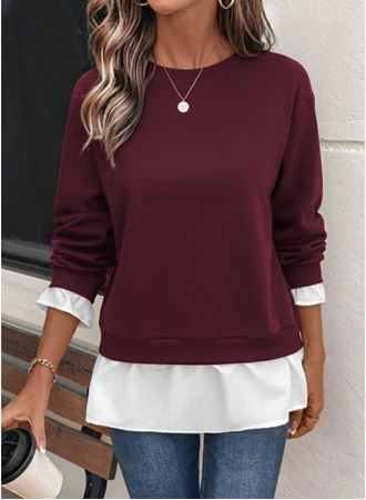 Kadın Uzun Kollu Bisiklet Yaka Viskon Iki Iplik Ve Etek Ucu Trikoton Bluz