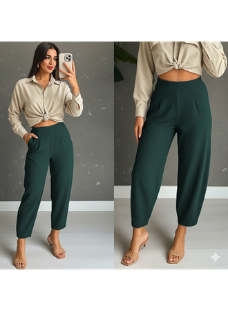 Kadın Yüksek Bel Krep Pantolon