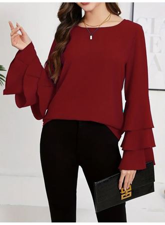 Kadın Uzun Kollu Bisiklet Yaka Kollar İspanyol Volanlı Sandy Bluz