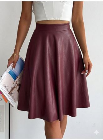 Kadın Yüksel Bel Deri Kloş Etek