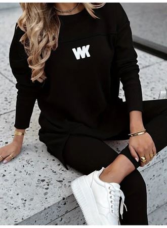 Kadın Uzun Kollu Bisiklet Yaka Nervurlu Viskon Iki Iplik Ve Tayt Pantolon Ikili Takım