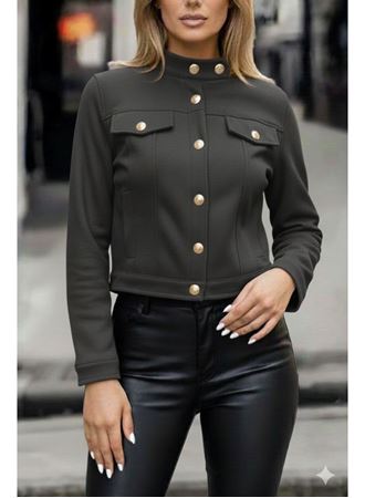 Kadın Uzun Kollu Yakadan Ve önden Düğmeli Süet Kısa Ceket