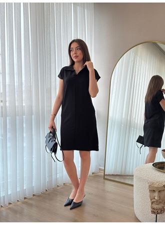 Kadın Kısa Kollu Yakalı Viskon Iki Iplik Elbise