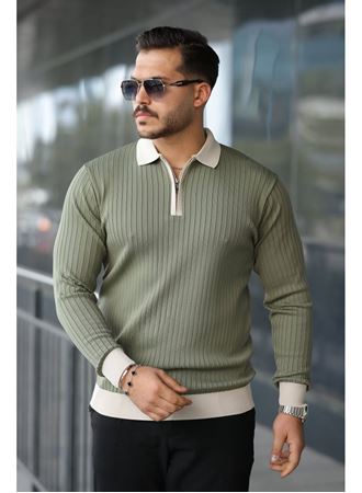 Erkek Kol Ve Yaka Detaylı Uzun Kollu Triko