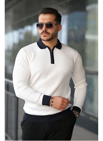 Erkek Kol Ve Yaka Detaylı Uzun Kollu Triko