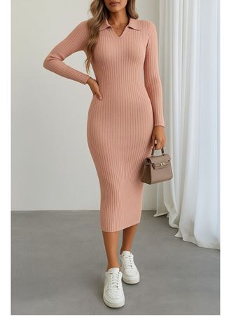 Kadın Uzun Kollu Yakalı Triko Elbise