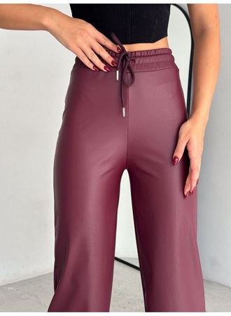 Yüksek Bel Geniş Paça Içi şardonlu Deri Pantolon.