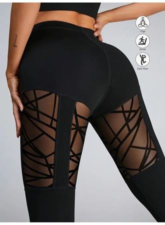 Kadın Yüksek Bel Tül Detaylı Spor Tayt