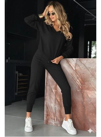 Kadın Uzun Kollu V Yakalı Viskon Iki Iplik Bluz Ve Pantolon Ikili Takım