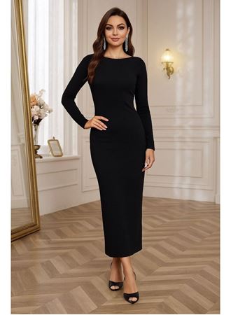Kadın Uzun Kollu Yuvarlak Yaka Akrilik Elbise