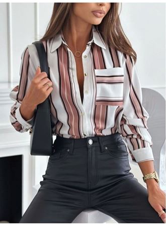 Kadın Uzun Kol Cep Detay Dijital Baskılı Mosskrep Kumaş Gömlek