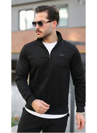Erkek Süet Yarım Fermuar Dik Yaka Sweat