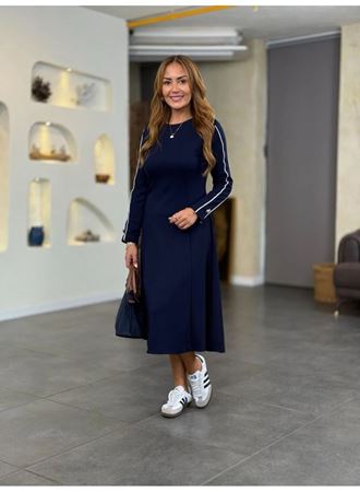 Kadın Uzun Kollu Bisiklet Yaka Midi Modal Elbise