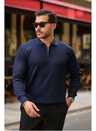 Erkek Selanik örme Yakalı Uzun Kollu Triko