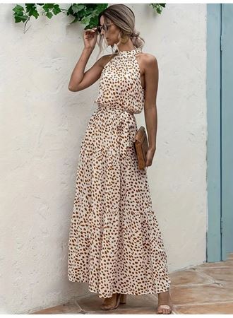 Kadın Daire Yakalı Beli Lastikli Desenli Süprem Elbise