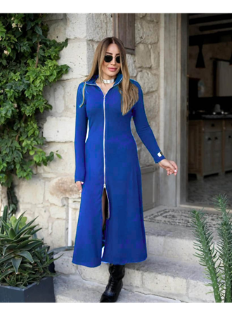 Kadın Uzun Kollu önden Fermuarlı Ithal Krep Elbise