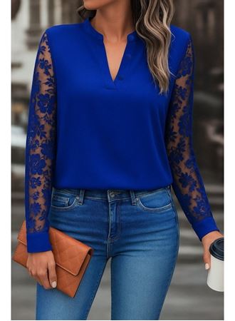 Kadın Uzun Kollu Yaka Düğme Detay Güpürlü Kol Krep Bluz