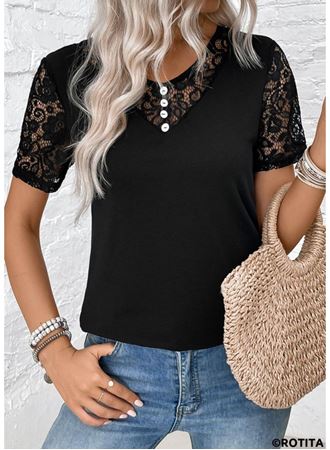 Kadın Kısa Kollu V Yakalı önden Düğmeli Viskon Bluz