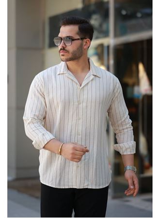 Erkek çizgili Keten Gömlek
