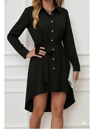 Kadın Uzun Kollu ön Kısım Kısım Arka Kısım Uzun Trikoton Gömlek Elbise