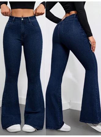 Kadın Yüksek Bel Cepli İspanyol Paçalı Kot Pantolon